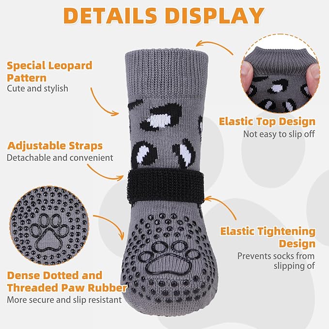 KOOLTAIL Anti Slip Dog Socks for Hot/Cold Pavement to Prevent Licking Paws, Paw Protector&Dog Boots with Grippers for Hardwood Floors,Traction Control No Twist Booties for Small Medium Large Dogs L