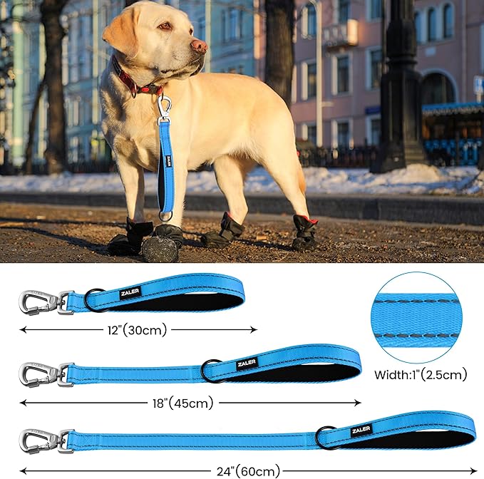 ZALER Short Dog Leash 1 ft, 12 Inches Traffic Leashes for Dogs, Nylon Reflective Dog Lead with Padded Handle, Heavy Duty Pet Leash with Carabiner Clip for Large and Medium Dogs (12" Blue)