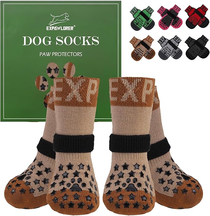 EXPAWLORER Anti Slip Dog Socks to Prevent Licking Paws - Dog Shoes for Hot Pavement, Dog Booties for Hardwood Floors, Dog Boots & Paw Protectors with Grippers for Small Medium Large Senior Dogs