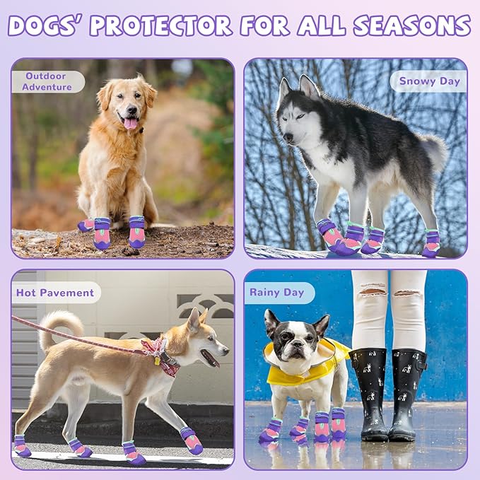 Dog Shoes for Large Medium Dogs, Dog Boots & Paw Protectors Anti-Slip Waterproof for Outdoor Hiking Walking Hardwood Floor Snow Cold Pavement with Reflective Straps Size 8