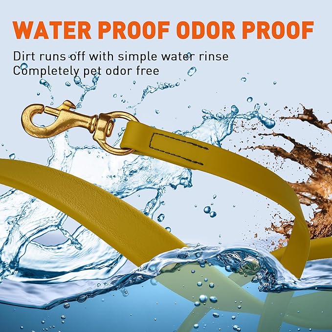 Viper Biothane K9 Working Dog Leash Waterproof Lead for Tracking Training Schutzhund Odor-Proof Long Line with Solid Brass Snap for Puppy Medium and Large Dogs 20in, Treasure Gold