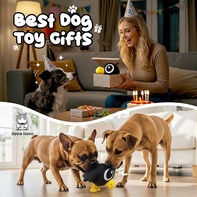 HIPPIE HIPPO Squeaky Dog Toy for Small & Medium Dogs – Cute Black Crow Plush Dog Toy – Soft Stuffed Animal Puppy Toy with Squeaker for Interactive Play, Safe Durable Plush Toy to Keep Pets Busy – 6.5"