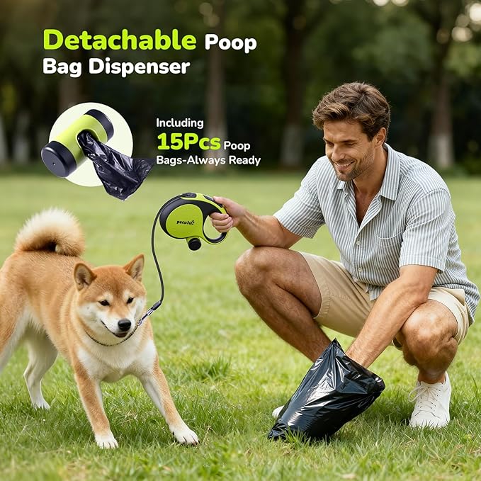 Retractable Dog Leash with Chew Proof Extender - 18,2 ft Heavy Duty Retractable Dog Leash with Poop Bag Holder, Anti-Slip Handle, Reflective Leashes for Small Medium Large Pet Up to 110 lbs