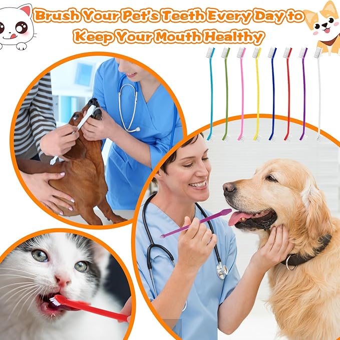 160 count Dog Toothbrush Bulk Dual Headed Dental Brushes Dogs Tooth Brushing Kit Long Handle Pet Tooth Brush for Puppy Large Small Cats and Most Pets Teeth Cleaning Dental Care Supplies, 8 Colors