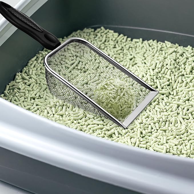 2 Pcs Stainless Steel Cat Litter Scoop - Metal Litter Box Scooper with Dual Mesh Sizes & Hanging Hole, Durable Corner Cleaner for Efficient Clump Removal