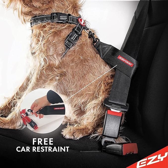 EzyDog Chest Plate No Pull Dog Harness – Escape Proof Harness with Reflective Stitching and Comfort Padding for Easy Walks, Training & Control - Car Restraint Included (Small, Denim)