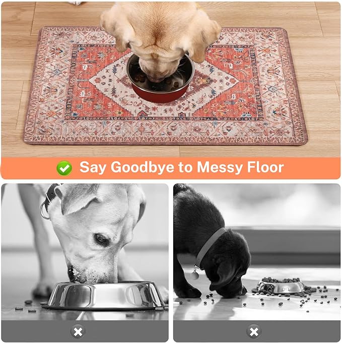 Absorbent Pet Dog Bowl Mat for Food and Water, Pet Cat Food Feeding Mat with Non Slip Rubber Backing, Dog Food Mats for Floors Waterproof, 12"x20"