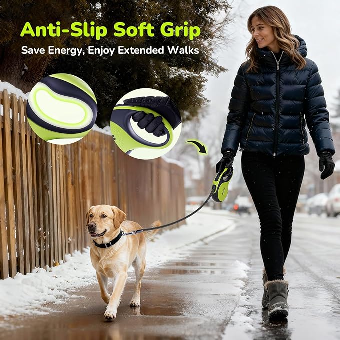 Pecute Retractable Dog Leash with Chew Proof Cable - 18,2 ft Heavy Duty Retractable Pet Leash with Dispenser and Poop Bags, Anti-Slip Handle, Reflective Leashes for Small Medium Dog Up to 66 lbs