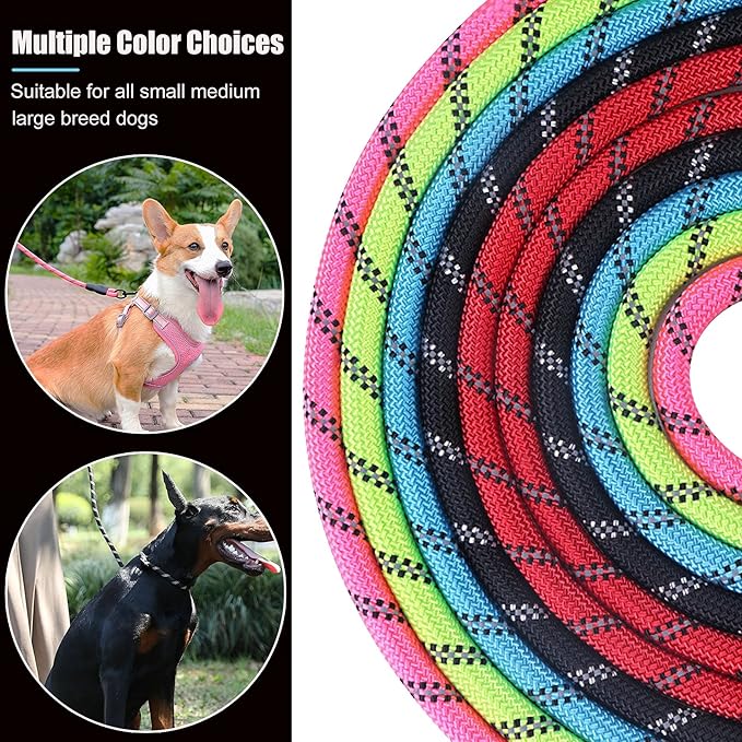 2 Pack Dog Leash, 4/5//6 FT Heavy Duty Nylon Rope Pet Leashes with Comfortable Padded Handle, Reflective Dog Leashes for Small Medium and Large Dogs (6FT-1/2,Black/Blue)