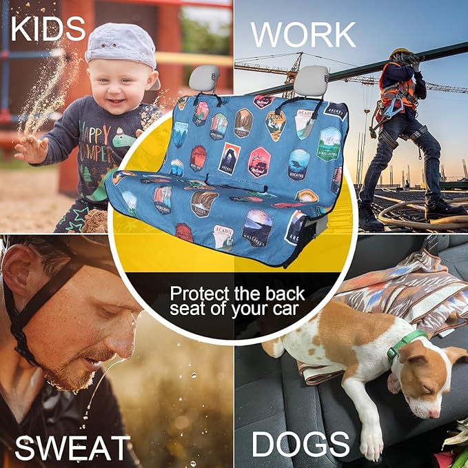 LoyaGour Back Seat Cover for Car Trucks Van SUV,Waterproof Rear Bench Towel Seat Covers for Dogs and Kids,Automotive Backseat Protector (National Parks)