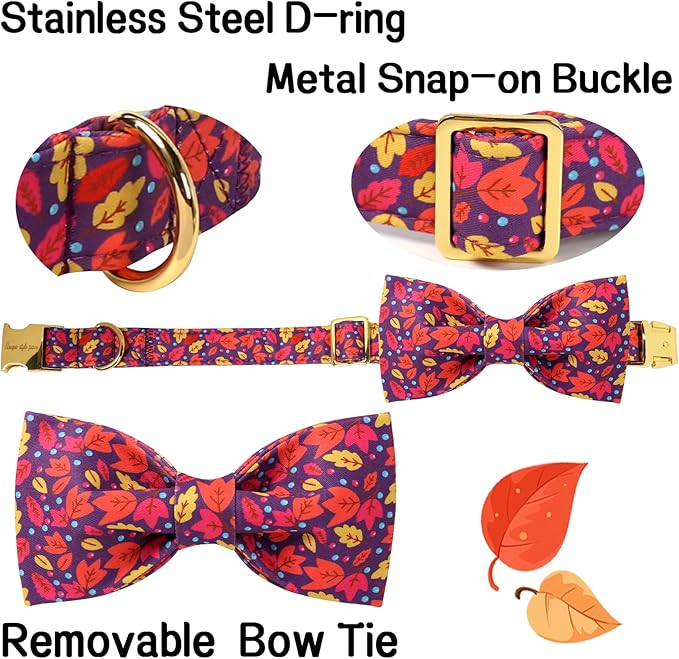 Unique style paws Cotton Dog Collar with Bow Autumn Puppy Collar with Colorful Maple Leaf for Small Medium Large Boys Girls Dogs