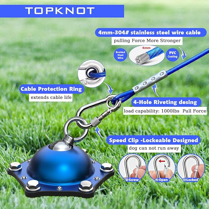 Dog tie Out Cable and Stake with 45ft Cable,360°Swivel Dog Run- No Tangle,Runner for Yard - Up to 150LBS,Ideal for Outdoor Camping