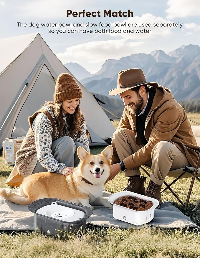 Dog Water Bowl,No Spill Water Bowl for Dogs Reduce Refill & 2-6 Cups Slow Feeder Dog Bowls 2Pieces,Anti Splash No Mess Dispenserl,Anti-Choking Puzzle Food Bowls(with Suction Cup Foot Pad)