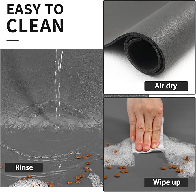 Dog Food Mat - Absorbent Cat Mat for Food and Water, No Stains Pet Feeding Bowl Mat, Easy to Clean Pet Placemats, Quick Dry Dog Water Dispenser Mat for Messy Drinkers | Paw Dark Grey 16"x 24"