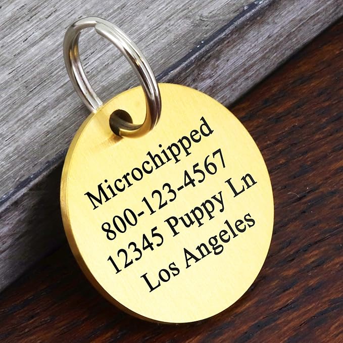 Ultra Joys Dog ID Tag, Custom Dog Tag Personalized Cat Tag, Pet ID Tag, Brushed Stainless Steel Round Dog Tag Gold Medium