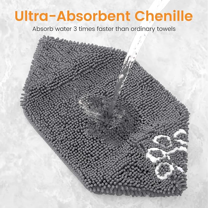 Smiry Chenille Dog Drying Towel, Extra Absorbent Bath Towel for Mud Dogs, Ultra Soft Quick Dry Pet Wash Mitt for Bathing, Grooming and Post-Walk Cleaning (31x13 Inches, Dark Grey)