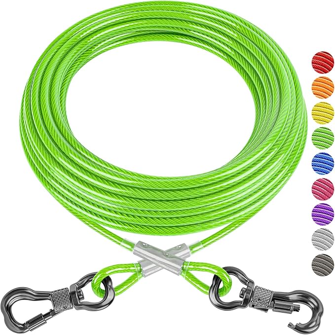 XiaZ 50FT Tie Out Cable for Dogs, Dog Leads for Yard Chew Proof, Heavy Duty Pet Tie Out Cable for Large Dogs Up to 250lbs,Durable Dog Runner Tether Line for Outdoor,Yard