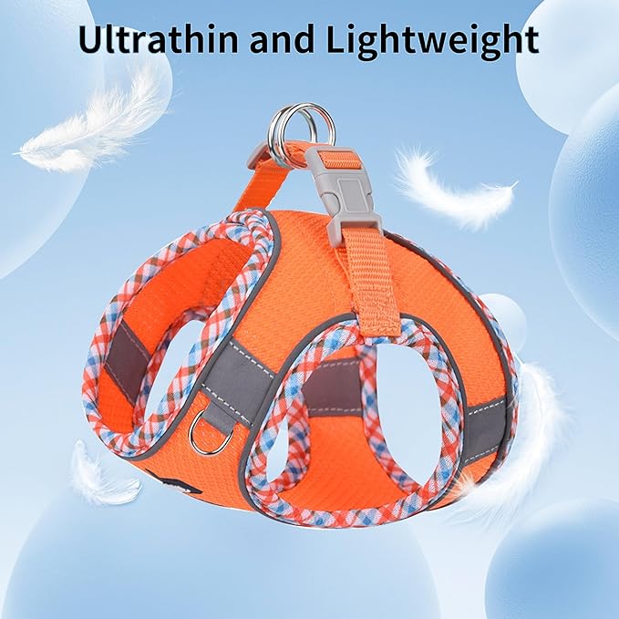 AIITLE Escape-Proof Dog Harness - Extra Soft Jacquard Fabric with Moisture-Wicking Lining, Adjustable Fit for Boston Terrier, Pekingese - Running, Playdates, Outdoor Adventures (Orange, L)