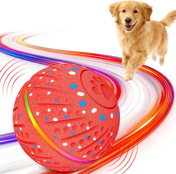 Sankell Interactive Dog Toys Ball - Smart Moving Bouncing Dog Ball with RGB Lights, E-TPU Material, 3 Play Modes Automatic Rolling Balls Toy for Small Medium Dogs Keep Them Busy(Red)