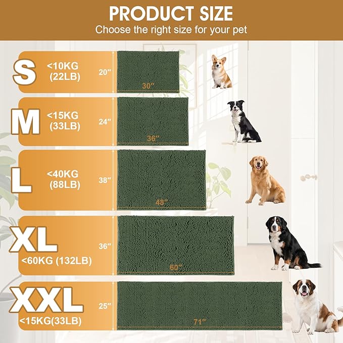 IM HOME Extra Large Dog Door Mats for Muddy Paws, 60" x 36" Christmas Chenille Absorbent Mud Mat for Dogs, Non Slip Heavy Dog Rugs for Muddy Paws, Soft Indoor Door Mat for Entryway, Mud Paw, Olive
