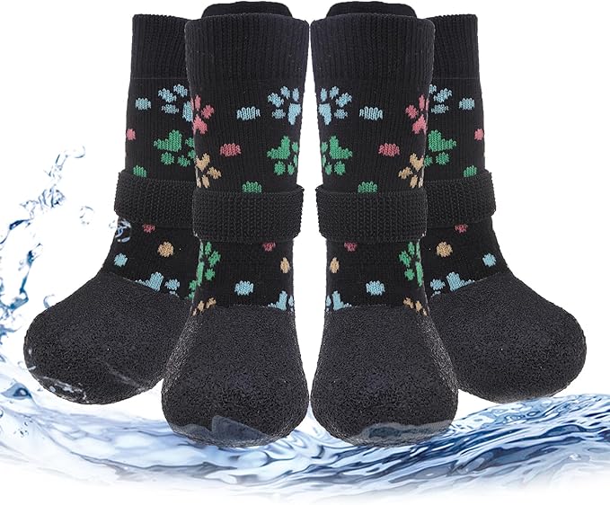 PUPTECK Anti Slip Dogs Shoes for Hot/Cold Pavement, Senior Booties, Rubber Boots & Paw Protectors for Small Medium Large Size Dogs to Prevent Licking, Grippy Socks for Hardwood Floors, Paw, XL