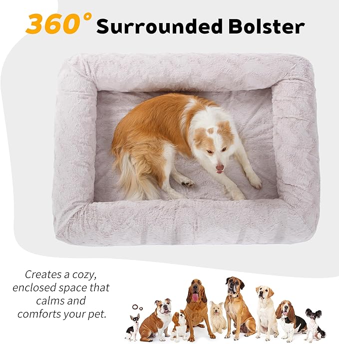 Memory Foam XL Dog Bed for XLarge Sized, Extra Large Orthopedic Dog Sofa with Sides and Waterproof Liner, Washable Bolster Pet Bed Couch with Removable Cover, 50x38x13 Inch, Beige