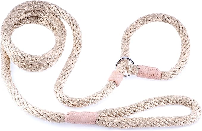 Alvalley Nylon Dog Training Leash with Stopper - Adjustable Nylon Rope Comes with Braided Leather at Ends - Tagua Bead Stopper Slip Lead - Suitable for Walking, and Training