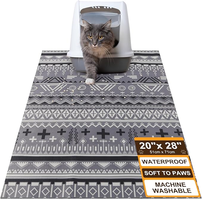 BEAUTYZOO Cat Litter Mat Large 20"x28" - Premium Waterproof Litter Trapping Mat with Non-Slip Backing, Cat Litter Box Mat Scatter Control for Floor, Machine Washable & Urine Proof, Soft for Kitty Paws