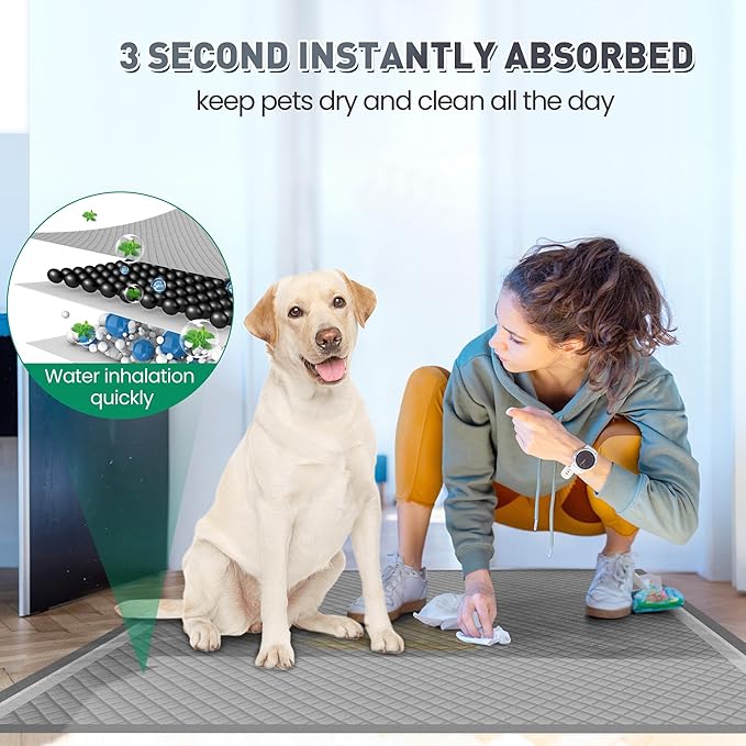 31"x47" Activated Charcoal Dog Pee Pads - 100 Count,Extra Large,Super Absorbent, Leakproof, Long-Lasting Odor Control, Ideal for Large Dogs and Potty Training Puppies
