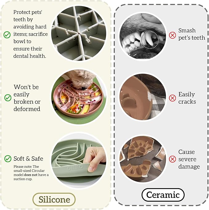 OHMO Slow Feeder Dog& Cat Bowl, Silicone Puppy Cat Food Bowl with Anti-Slip Suction Cup Slow Down Small Dogs Eating, Anti Choking (S-Tree of Life,Sage Green)