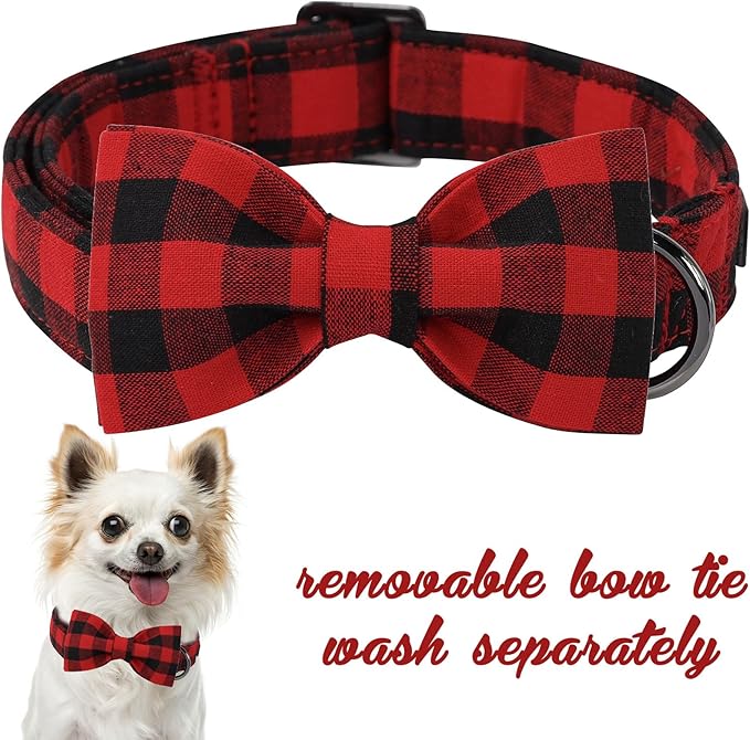 Unique style paws Cotton Dog Collar with Bow Puppy Collar with Black Red Plaid for Small Medium Large Boys Girls Dogs