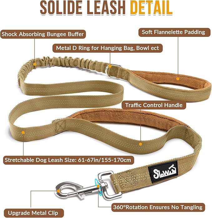 SlowTon No Pull Dog Harness - Heavy Duty Dog Harness and Leash Set for Medium Large Dogs, Reflective Tactical Harness with Soft Padded and Front Clip for Easy Walk and Training (Tan M)