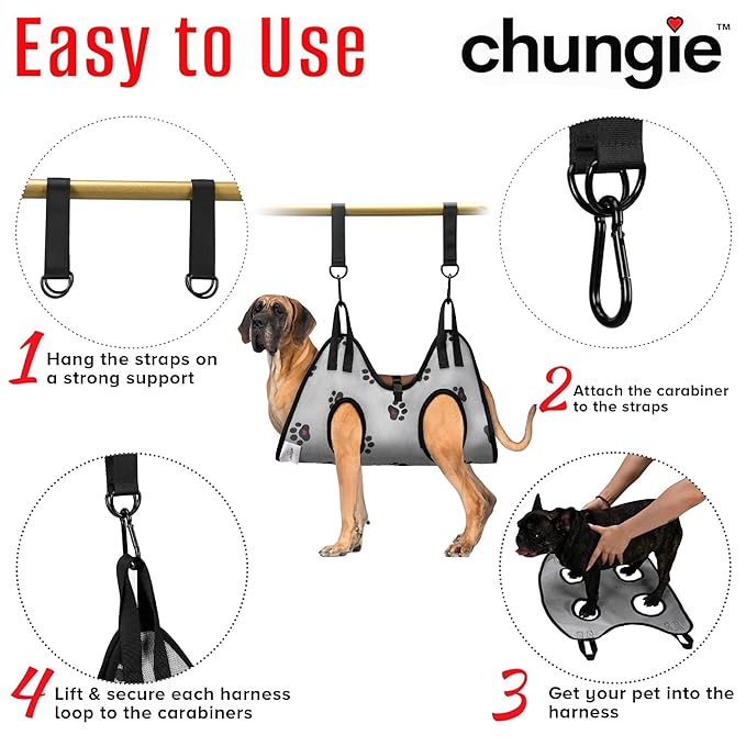 Dog Grooming Hammock for XXL Dogs–Pet Restraint for Nail Trimming with Pet Nail Clipper–Dog Sling for Grooming, Pet Hammock for Nail Cutting & Grooming Harness (Legs Spacing: 16.14-27.14”/Max W:120lb)