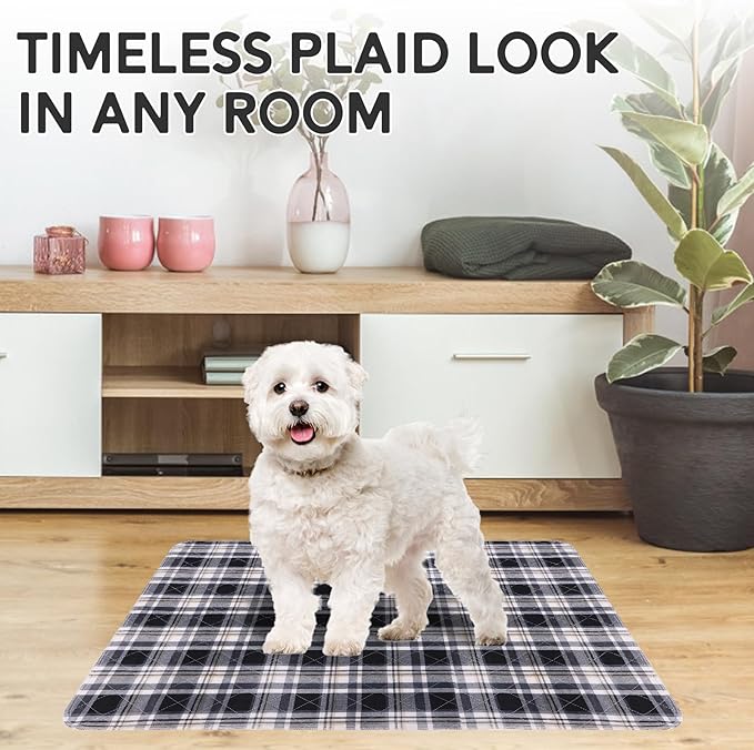 Washable Pee Pads for Dogs - 18”x24” 8PCS, Whelping Pad for Puppy Training, Playpen Crate Bed Floor Protector, Reusable Dog Potty Pads Non-Slip, Super Absorbent & Odor Controlling, Black Plaid