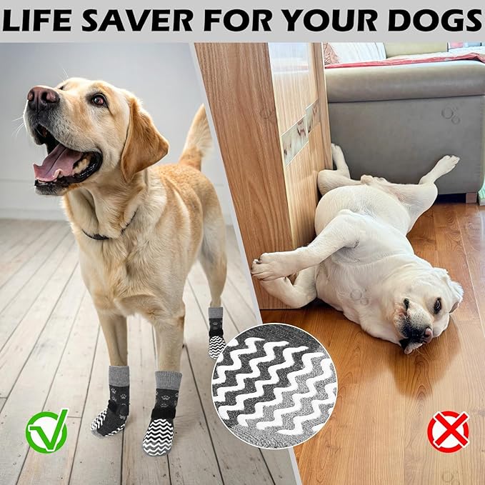 EXPAWLORER 6Pcs Anti Slip Dog Socks to Prevent Licking Paws, Dog Shoes for Winter, Double Sides Dog Boots & Paw Protectors Booties for Hardwood Floors with Grippers Small Medium Large Senior Dogs, L