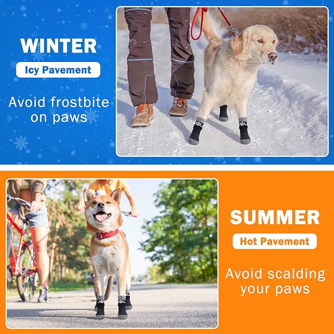 SCENEREAL Anti Slip Dog Sock to Prevent Licking Paws for Hardwood Floors, Boots & Paw Protector Shoes for Hot/Cold Pavement with Grippers, Double Sides Grips for Small Medium Large Senior Dogs, S
