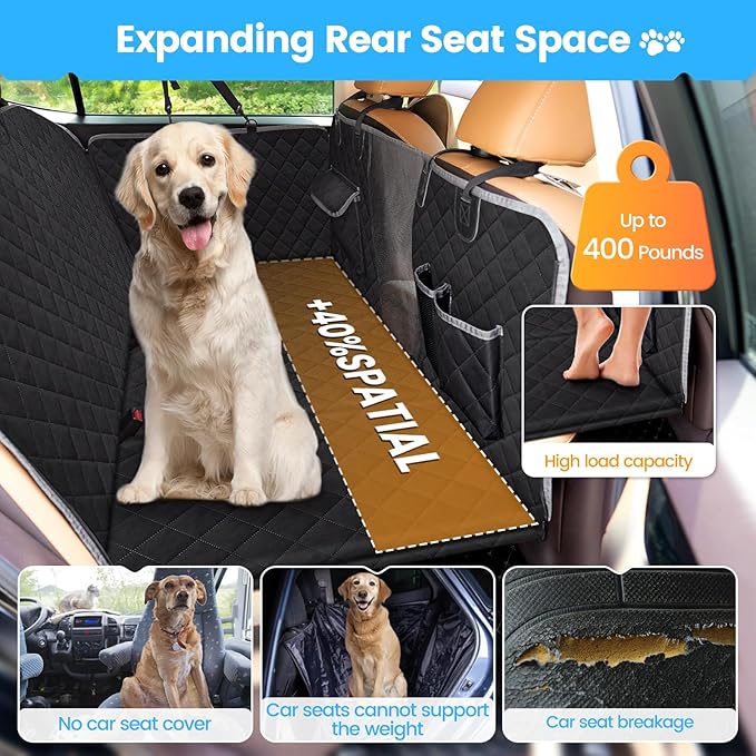 Kfonla Dog Car Seat Cover for Back Seat, Back Seat Pet Cover with Side Protection and Viewing Window, 600D Heavy Duty Scratch Proof Nonslip Durable Soft Back Seat Covers for Cars Trucks and SUVs