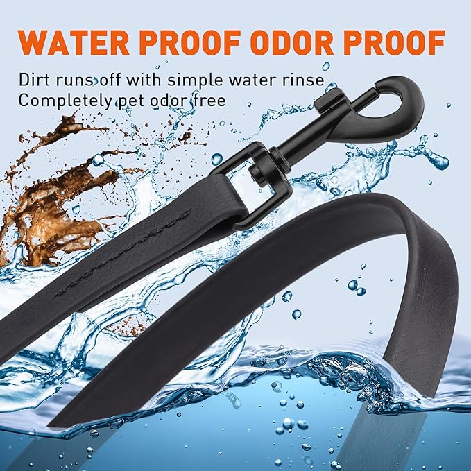Dogline Biothane Waterproof Dog Leash Strong Coated Nylon Webbing with Black Hardware Odor-Proof Easy to Clean High Performance for Small or Large Dogs Made in USA 2 ft Lead, Black