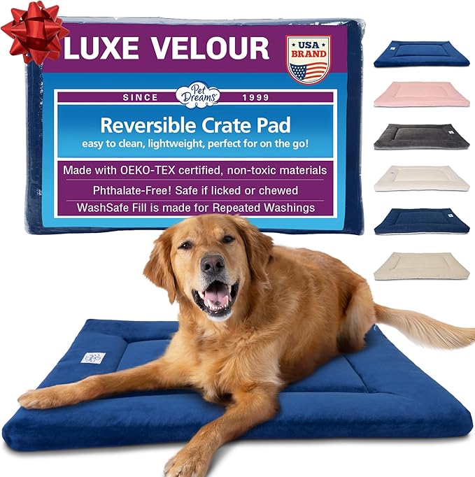 Pet Dreams Dog Crate Pad - Washable Kennel Mat, Crate Pads for Dog Cages, Non-Toxic, Flat Indoor Cat Bed, Fits iCrate 18, 24, 30, 36, 42, 48 Inches (Blue, X Large, 42")