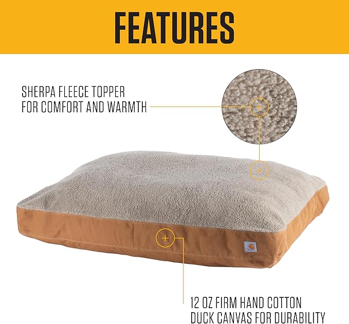 Carhartt Durable Canvas Pet Bed, Water Resistant Firm Duck Dog Bed, Deep Wine (Sherpa Top), Large