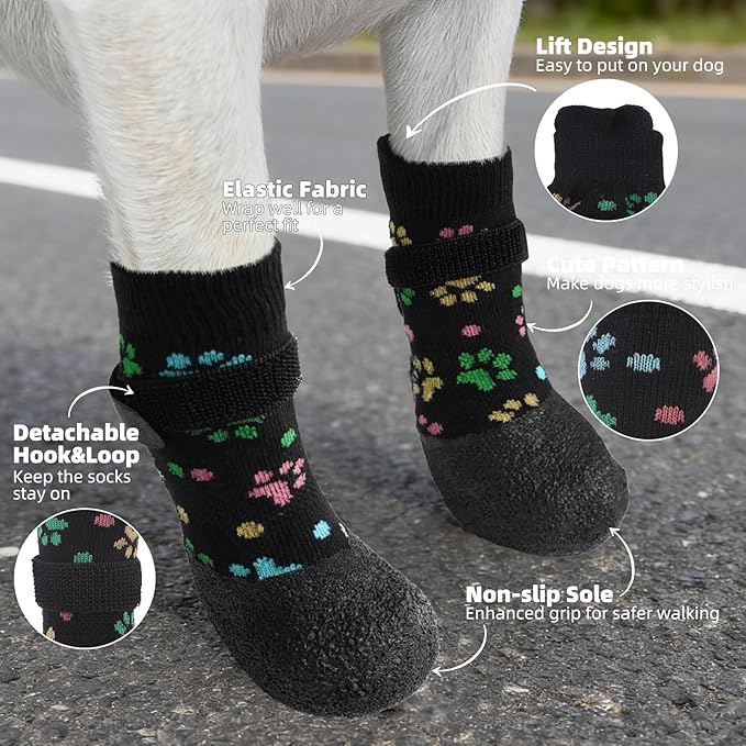 PUPTECK Anti Slip Dogs Shoes for Hot/Cold Pavement, Senior Booties, Rubber Boots & Paw Protectors for Small Medium Large Size Dogs to Prevent Licking, Grippy Socks for Hardwood Floors, Paw L