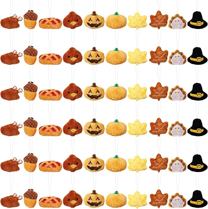 Libima 60 Pcs Thanksgiving Mini Animals Fall Keychain Charms Set Autumn Animal Keychains for Carnival Birthday Thanksgiving Day Decoration for Clothes