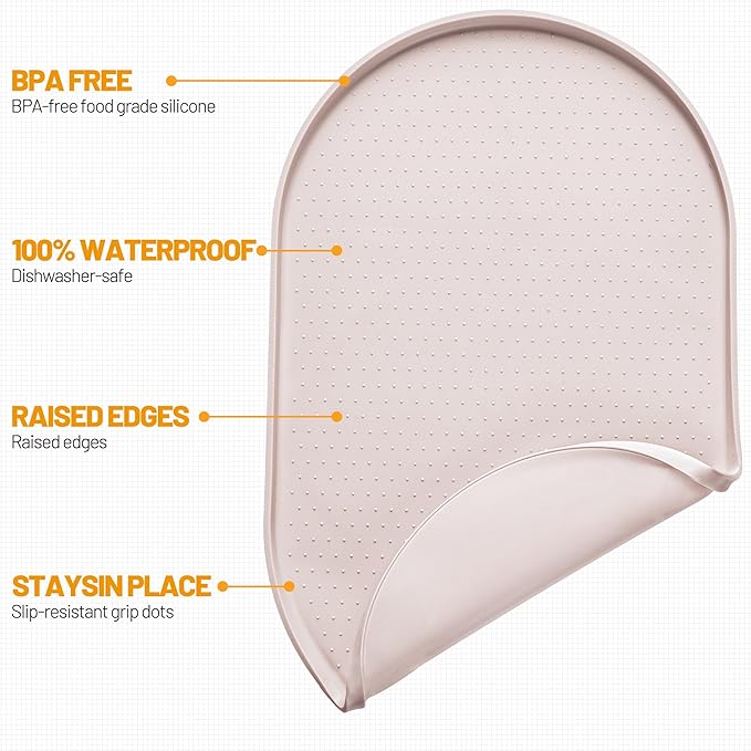 Hubulk 100% Waterproof Silicone Pet Feeding Mat with Raised Edge for Food and Water, Dog Bowl Mats, Cat Bowls Placemat with High Lip Protects Floor for Cats and Dogs (White Sand, 32" L x 24" W)