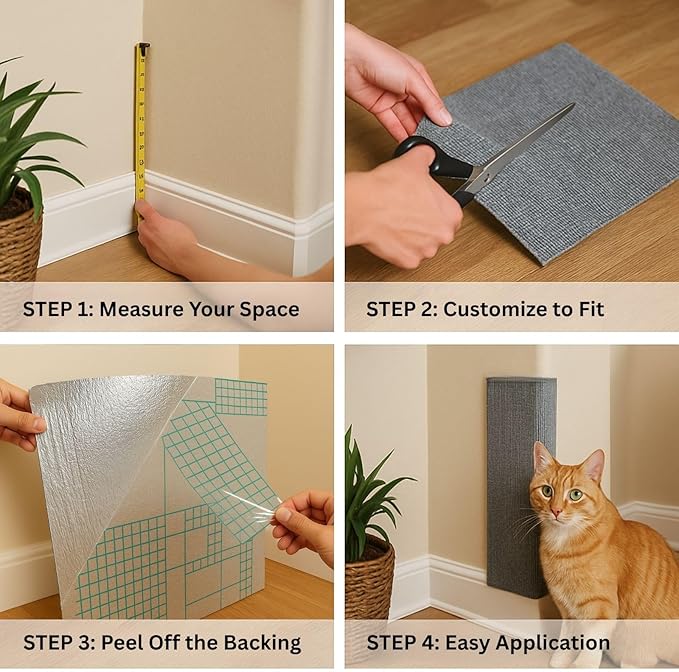 Cat Scratch Mat (5 Pack), 23.6’’ x 11.8’’ Wall Corner Scratcher, Versatile Self-Adhesive Replacement Easy Use for Cat Trees, Wall Furniture, Scratching Posts, and Couch Protection (Beige)