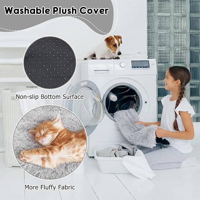 Heating Pad for Cats dogs, Thickened Calming Anti Anxiety Puppy Bed, Anti-Slip Fluffy Plush Faux Fur Cat Bed with Removable Washable Cover Non-Slip Bottom, Electric Cat Warming Pad(20" x 16")