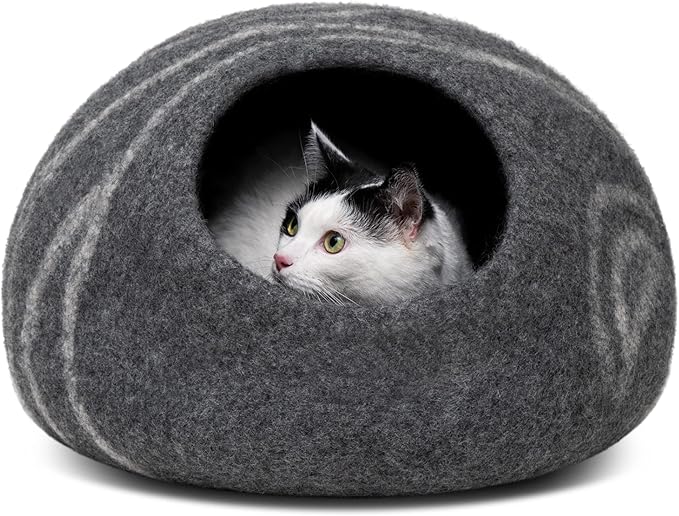 MEOWFIA Cat Cave – Premium Felt Cat Bed for Indoor Cats, Handmade 100% Merino Wool, Cat (Medium, Dark Grey)