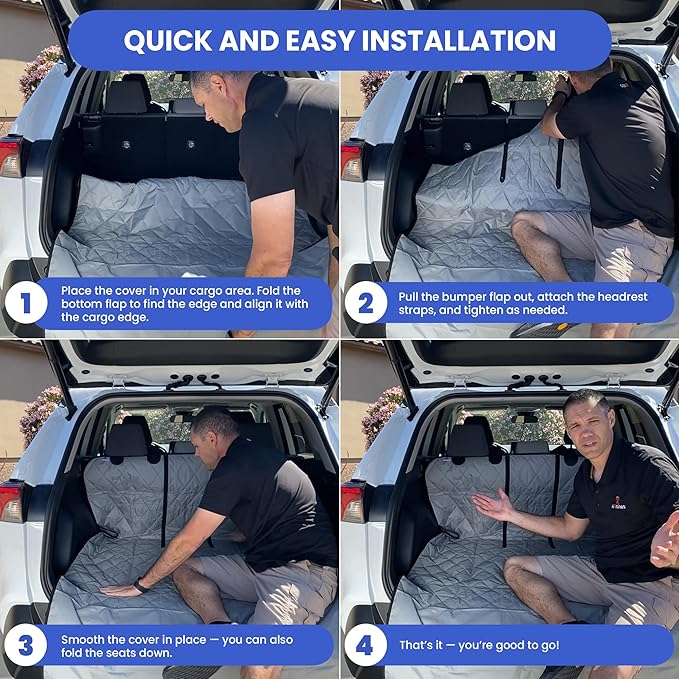 4Knines Split Cargo Liner for SUV – for Dogs & Pets, Heavy-Duty, Waterproof Trunk Mat & Cargo Cover – Fits 60/40 Split Bench & Armrest Pass-Through – Machine Washable, Non-Slip (Extra Large, Grey)