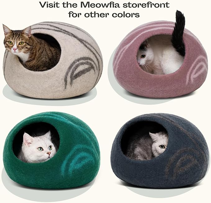 MEOWFIA Cat Cave – Premium Felt Cat Bed for Indoor Cats, Handmade 100% Merino Wool, Cat (Large, Ivory Rainbow)