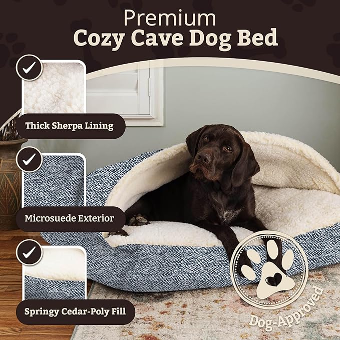 Snoozer Pet Products Luxury Rectangle Cozy Cave Dog Bed with Microsuede, Showdog Collection, Large, Palmer Indigo
