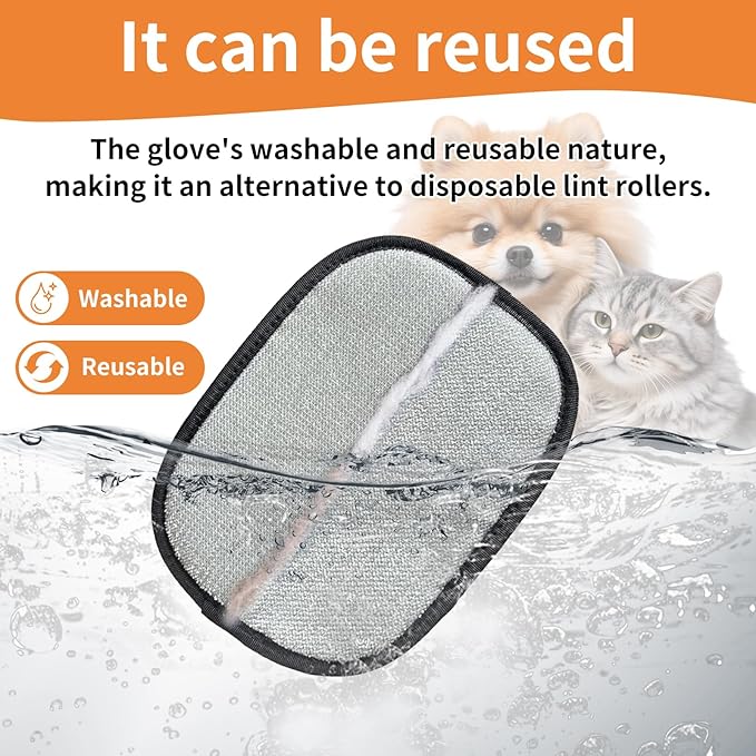 2Pcs Pet Hair Removal Glove, Upgraded Electrostatic Pet Hair Remover Gloves for Cats & Dogs, Reusable Magic Brush Pet Hair Remover Tool for Laundry, Couch, Carpet, Car Seat
